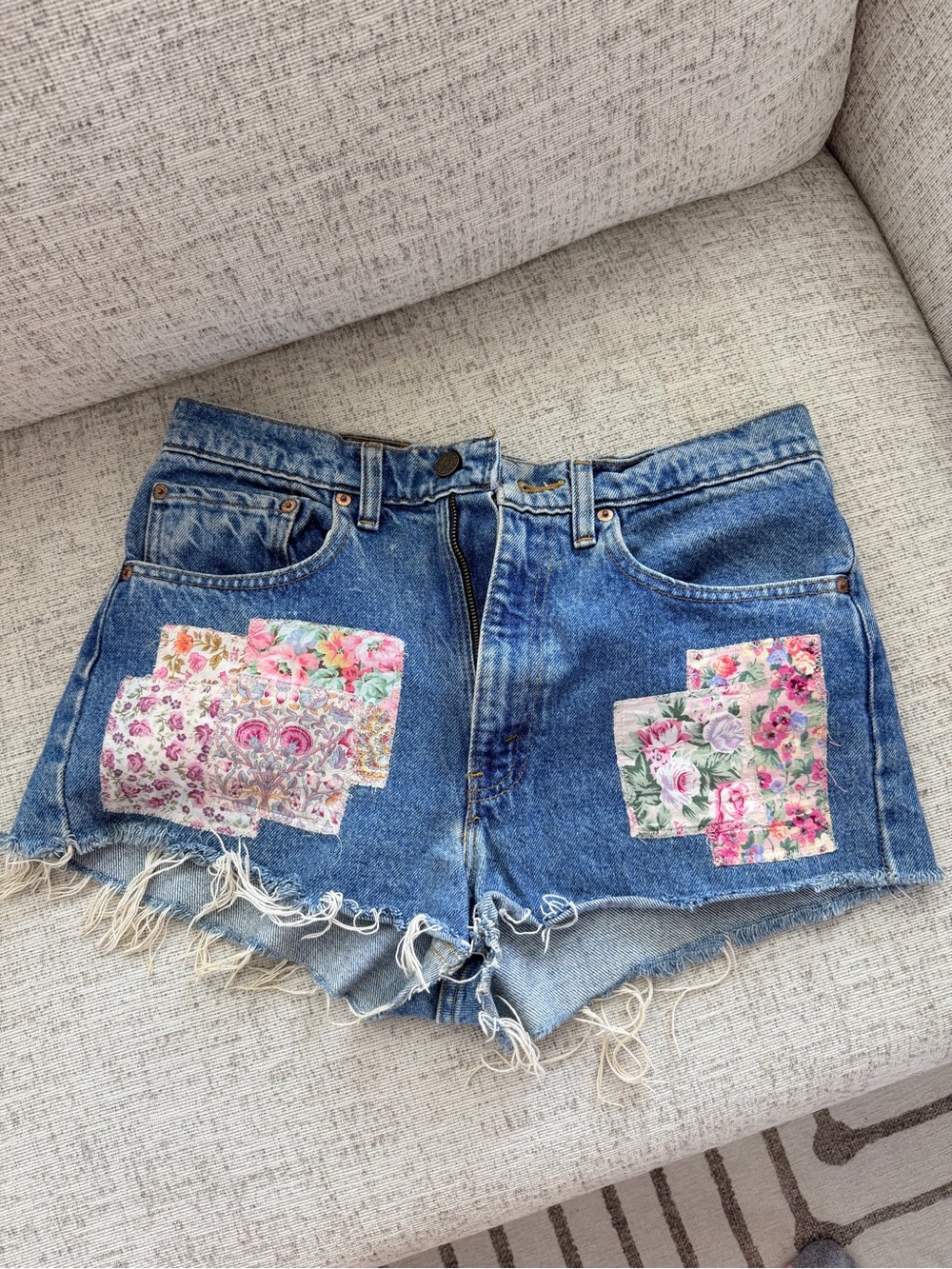 Levi's Blue Denim Shorts with Floral Patchwork
